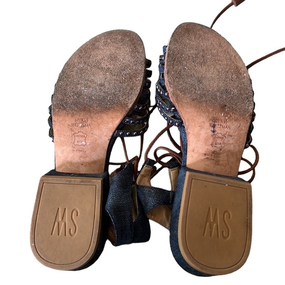 Stuart Weitzman Skippity Antique Denim Strappy Tassel Wrap Sandals 7.5 - Picture 13 of 16
